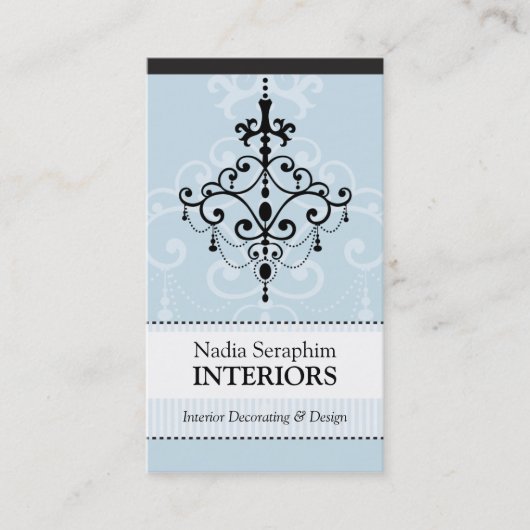 VISITEKAARTJE elegante kroonluchter zwart bord bla (Voorkant)