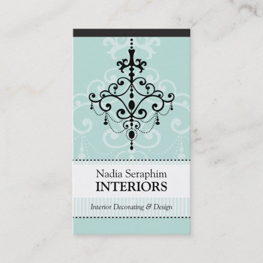 VISITEKAARTJE elegante kroonluchter zwart bord mun (Voorkant)