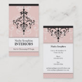 VISITEKAARTJE elegante kroonluchter zwart bord roz (Voorkant / Achterkant)