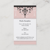 VISITEKAARTJE elegante kroonluchter zwart bord roz (Achterkant)