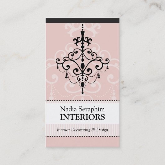 VISITEKAARTJE elegante kroonluchter zwart bord roz (Voorkant)
