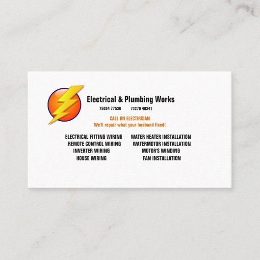 Visitekaartje Elektrische en leidinggevende werken (Voorkant)