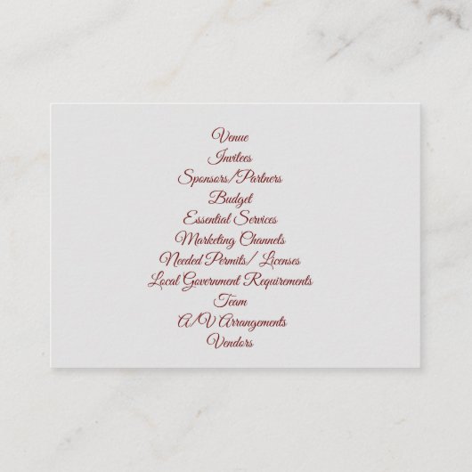 visitekaartje "Event Planner" (Achterkant)