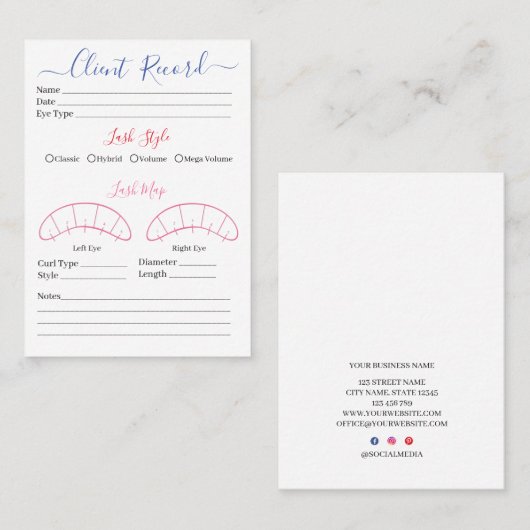 Visitekaartje Eyelash-extensie client Record (Voorkant / Achterkant)