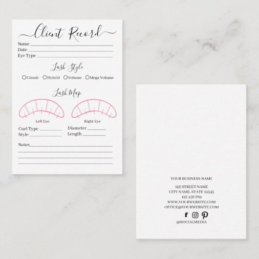 Visitekaartje Eyelash-extensie client Record (Voorkant / Achterkant)