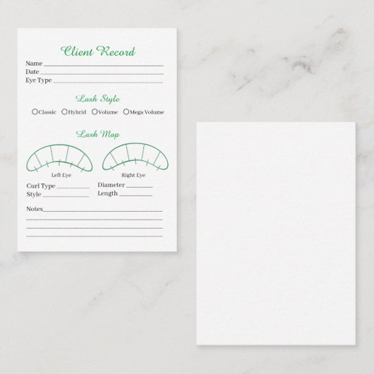 Visitekaartje Eyelash-extensie client Record (Voorkant / Achterkant)