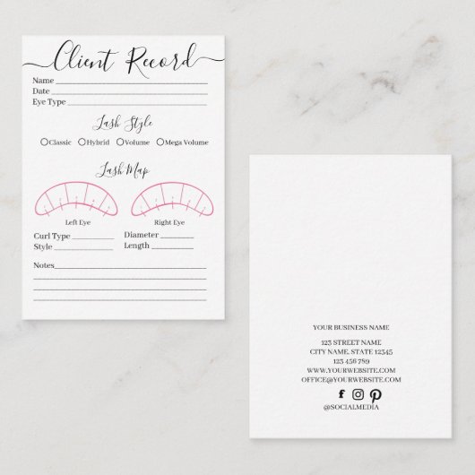 Visitekaartje Eyelash-extensie client Record (Voorkant / Achterkant)