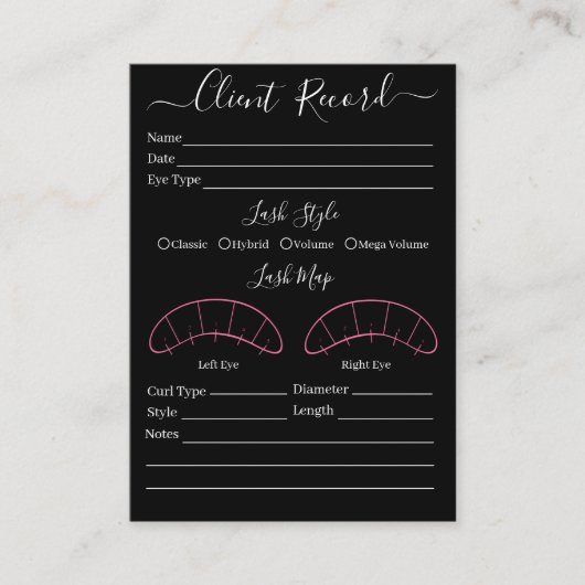 Visitekaartje Eyelash-extensie client Record (Voorkant)