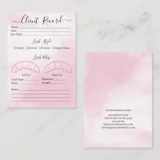 Visitekaartje Eyelash-extensie client Record (Voorkant / Achterkant)