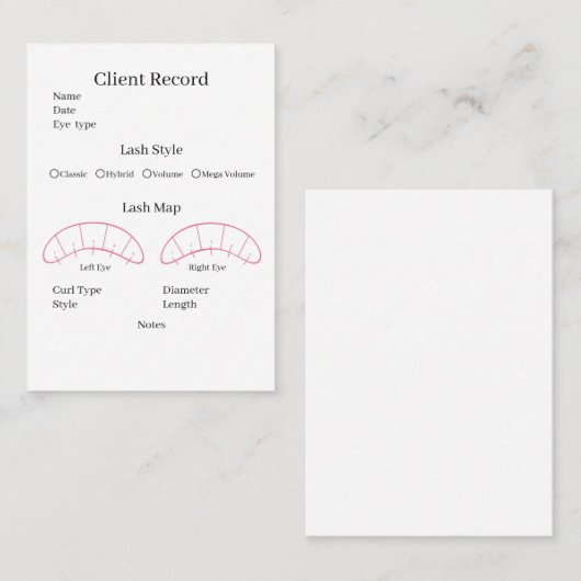 Visitekaartje Eyelash-extensie client Record (Voorkant / Achterkant)
