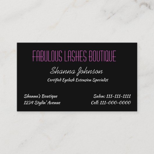 visitekaartje "Fabulous Lashes" (Voorkant)