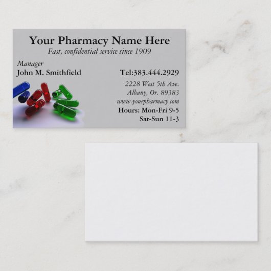 Visitekaartje Farmaceutische geneesmiddelenlijst (Voorkant / Achterkant)