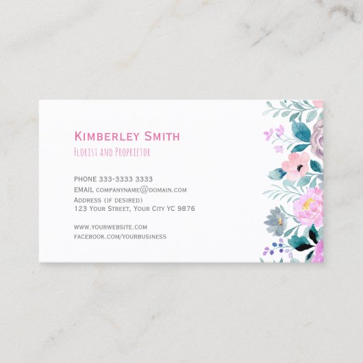 Visitekaartje, felroze Waterverf Visitekaartje (Voorkant)