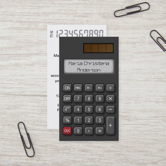 Visitekaartje financiële rekenmachine (zwart) (Voorkant / Achterkant in situ)