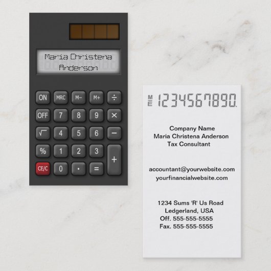 Visitekaartje financiële rekenmachine (zwart) (Voorkant / Achterkant)