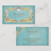Visitekaartje Floral Blue Gold Lijst (Voorkant / Achterkant)