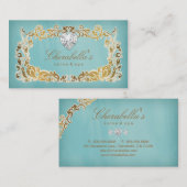 Visitekaartje Floral Blue Gold Lijst Heart (Voorkant / Achterkant)