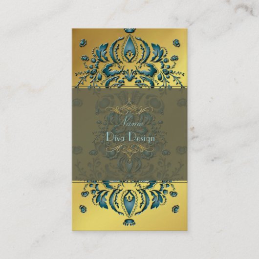 Visitekaartje Floral Damask Blauwgroen goud (Voorkant)