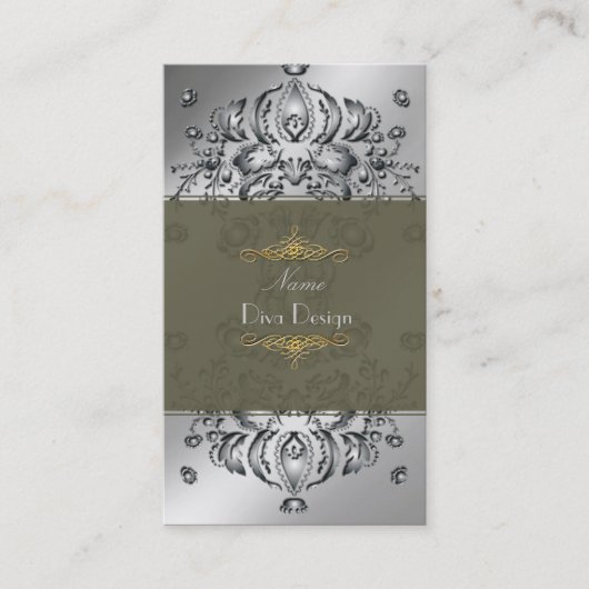 Visitekaartje Floral Damask Silver tone on tone (Voorkant)