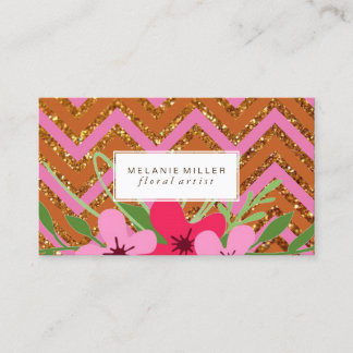visitekaartje - Floral Glitter Chevron