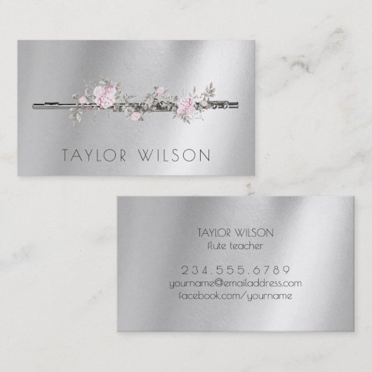 visitekaartje florale fluitleraar (Voorkant / Achterkant)