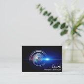 Visitekaartje fotograaf camera lens (Staand voorkant)