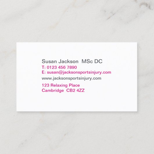 Visitekaartje fysiotherapeut (Achterkant)