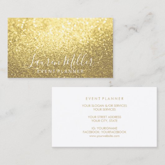 visitekaartje - Geel Gold Glitter Script Biz (Voorkant / Achterkant)