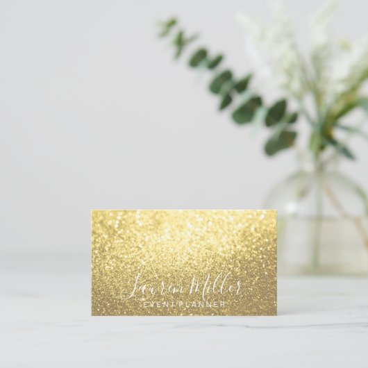 visitekaartje - Geel Gold Glitter Script Biz (Staand voorkant)