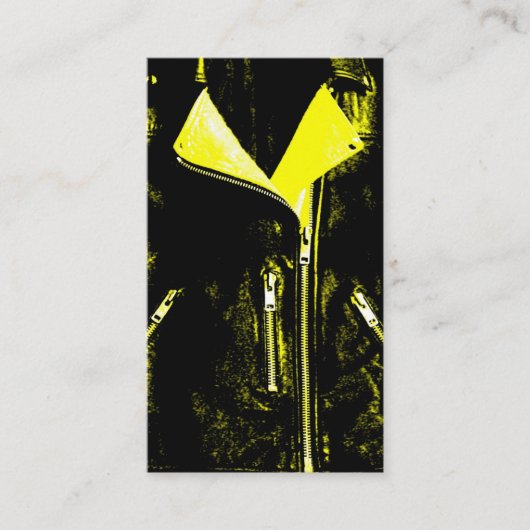 Visitekaartje gele lederen jas zwart (Voorkant)