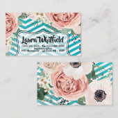 Visitekaartje Geometrisch Roos Chevron Blauwgroen (Voorkant / Achterkant)