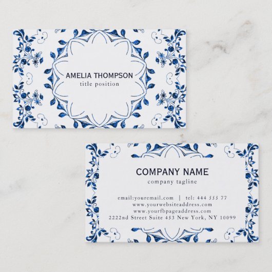 Visitekaartje Glitter Blue Mandala (Voorkant / Achterkant)