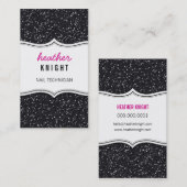 VISITEKAARTJE glitter glitter sparkle zwart roze (Voorkant / Achterkant)