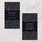 VISITEKAARTJE glitter glitter sparkle zwart roze (Voorkant / Achterkant)