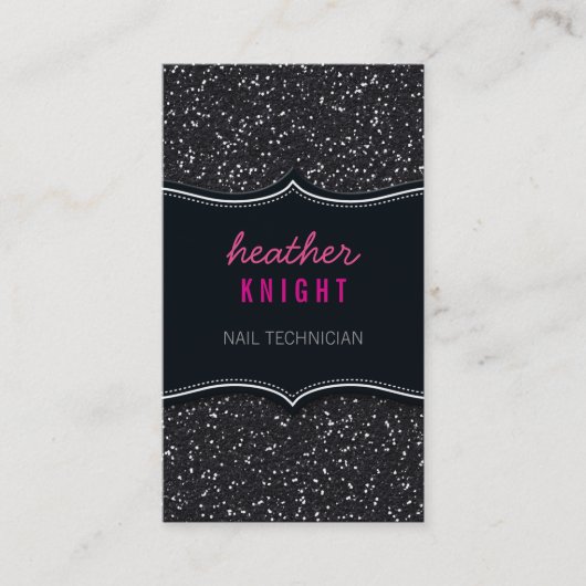 VISITEKAARTJE glitter glitter sparkle zwart roze (Voorkant)