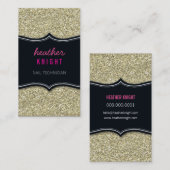 VISITEKAARTJE glitzy glitter zwart bord goud roze (Voorkant / Achterkant)