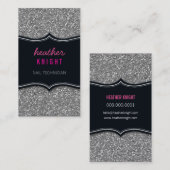 VISITEKAARTJE glitzy glitter zwart zilver roze (Voorkant / Achterkant)