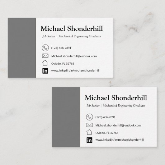 Visitekaartje | Grijs Visitekaartje | Werkzoekende (Voorkant / Achterkant)