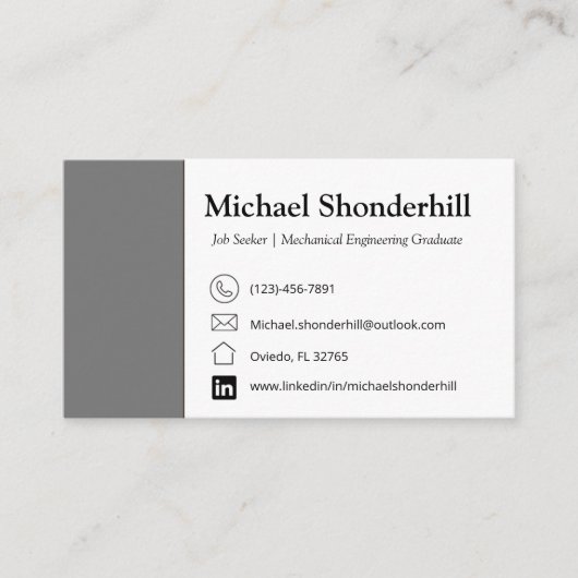 Visitekaartje | Grijs Visitekaartje | Werkzoekende (Voorkant)