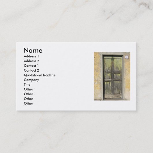 Visitekaartje groene houten deur (Voorkant)