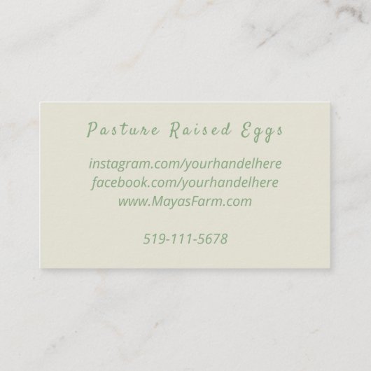 Visitekaartje groene kip (Achterkant)