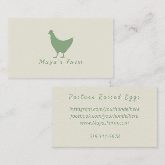 Visitekaartje groene kip (Voorkant / Achterkant)
