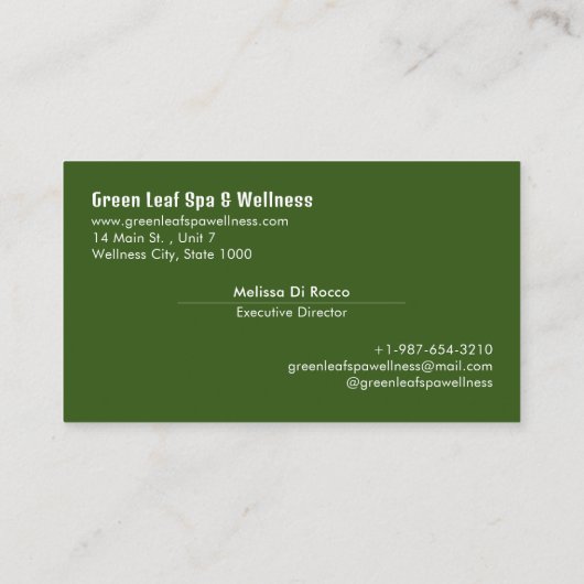 Visitekaartje Groene lebspa en wellness (Achterkant)