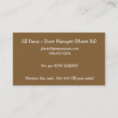 visitekaartje : Hamburger Diner (Achterkant)