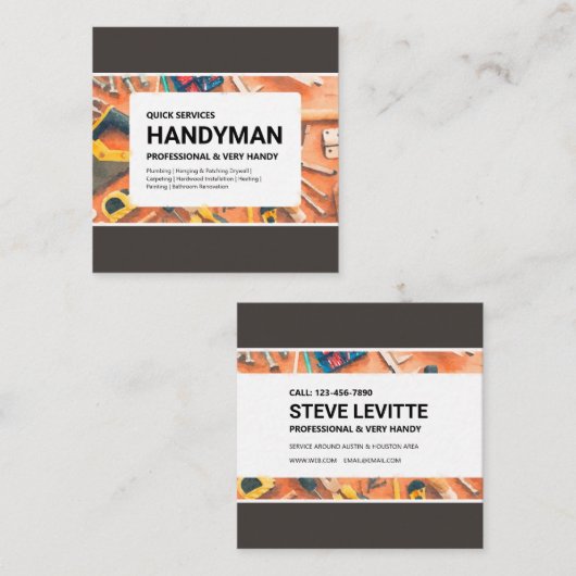 Visitekaartje: Handymandiensten Vierkante Visitekaartje (Voorkant / Achterkant)