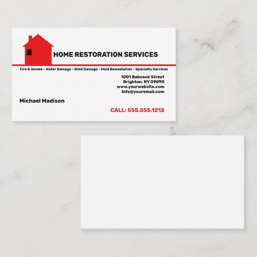 Visitekaartje Home Restoration Services (Voorkant / Achterkant)