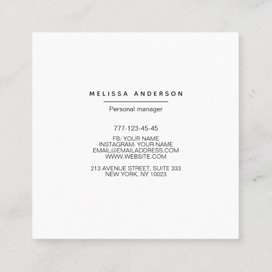 Visitekaartje in eenvoudige stijl. (Achterkant)