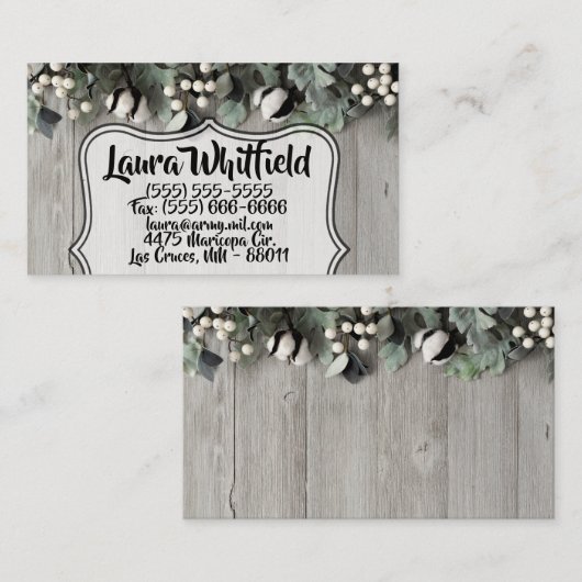 Visitekaartje katoenen plant schuur hout (Voorkant / Achterkant)