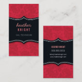 VISITEKAARTJE koele bloei zwart rood koraal (Voorkant / Achterkant)