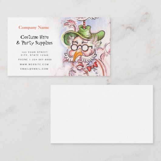 Visitekaartje kostuumhire en partijgoederen (Voorkant / Achterkant)